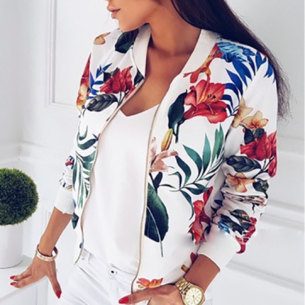White floral bomber jacket